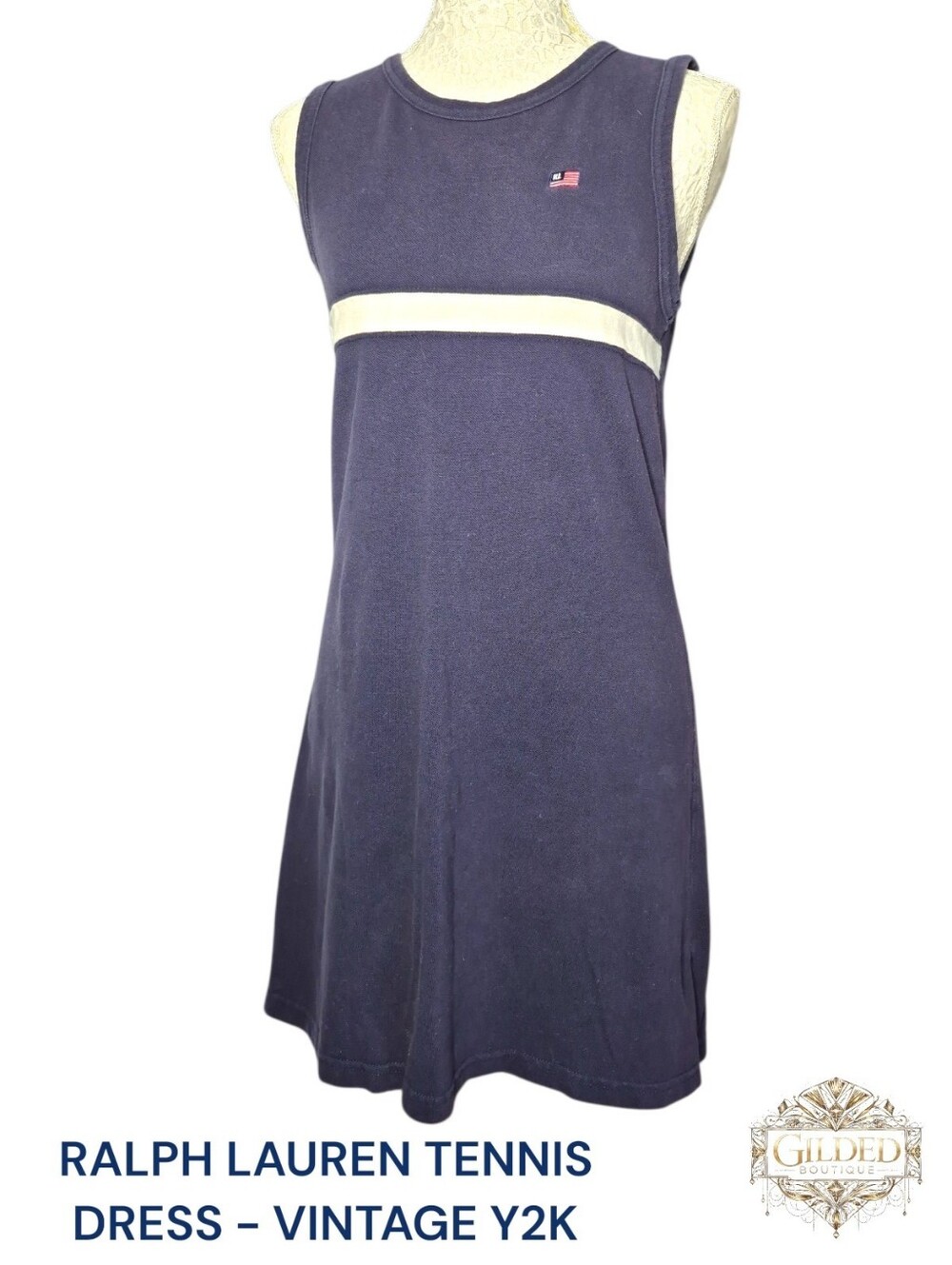 Vintage Polo by Ralph Lauren Navy Mini Tennis Dress 🎾 Size L 🎾 90s Y2K Preppy